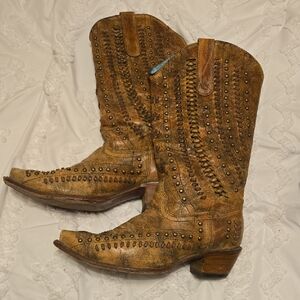 Rustic Tan Studded Leather Boots